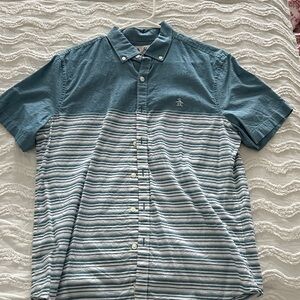 Original Penguin Teal and White Striped Button Down Shirt